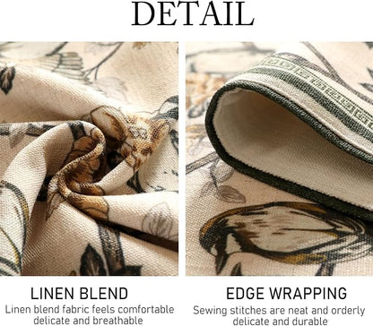 Designer French Linen Extra Long Table Runner, Floral and Bird Pattern - Image 5