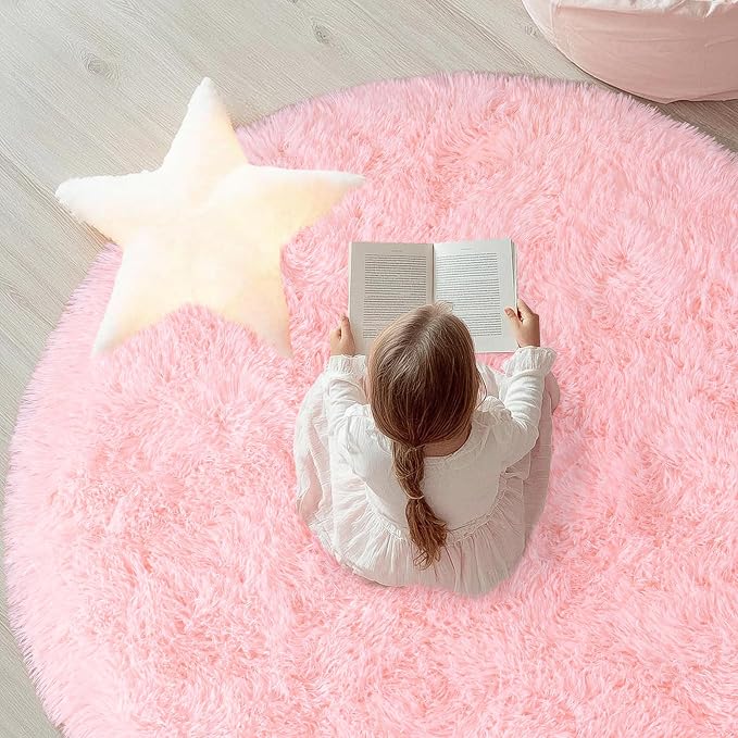 Round Fluffy Pink Rug for Bedroom, 8Ft Large Fuzzy Shag Circle Area Rug for - Image 4