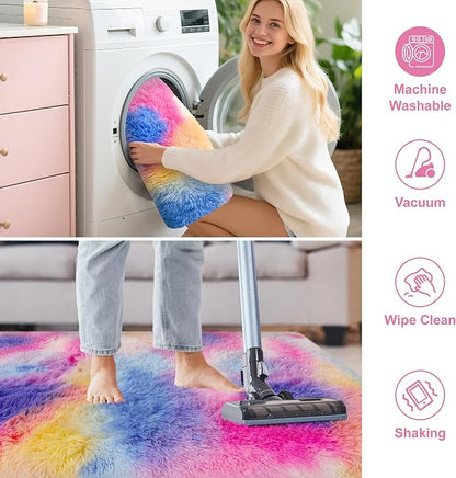 Hot Pink Rainbow Rug for Girls Bedroom Runner 2x6, Fluffy Soft Bedroom Runner - Image 7