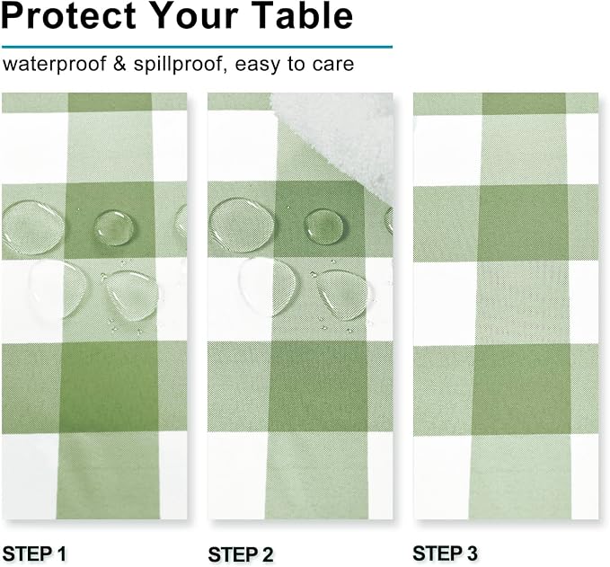 Checkered Table Cloths, 2 Pack, 60 x 120 inch Sage Green and White | Waterproof - Image 3