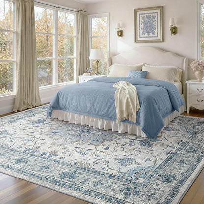 RELEANY Area Rugs 7'x10' Washable Non-Slip, Floral Vintage Distress Medallion - Image 2
