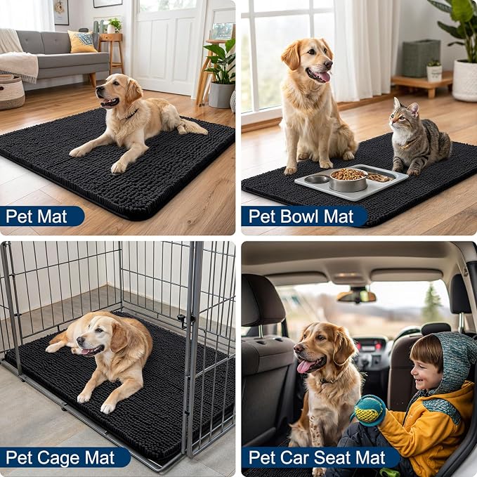 Smiry Dog Door Mat for Muddy Paws 48x30, Absorbent Dirt Trapper, Non-Slip - Image 6