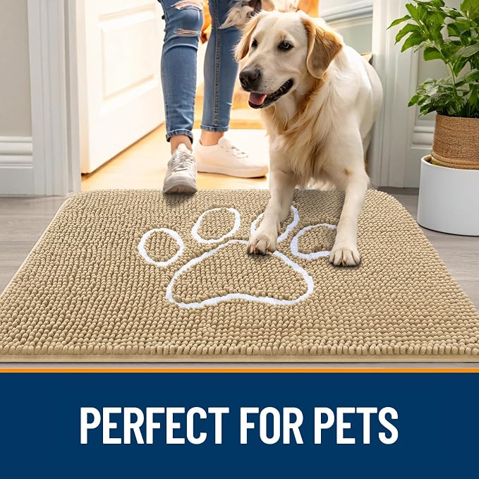 OLANLY Dog Door Mat for Muddy Paws 34x21, Paw Print Design, Absorbs Moisture - Image 6