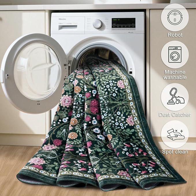 10x12 Area Rugs for Living Room: Floral Washable Rug Vintage Large Soft Boho - Image 5