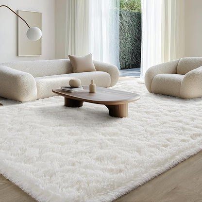 BENRON Fluffy Rugs for Living Room 6x9 Cream White, Washable Large Area Rugs by BENRON