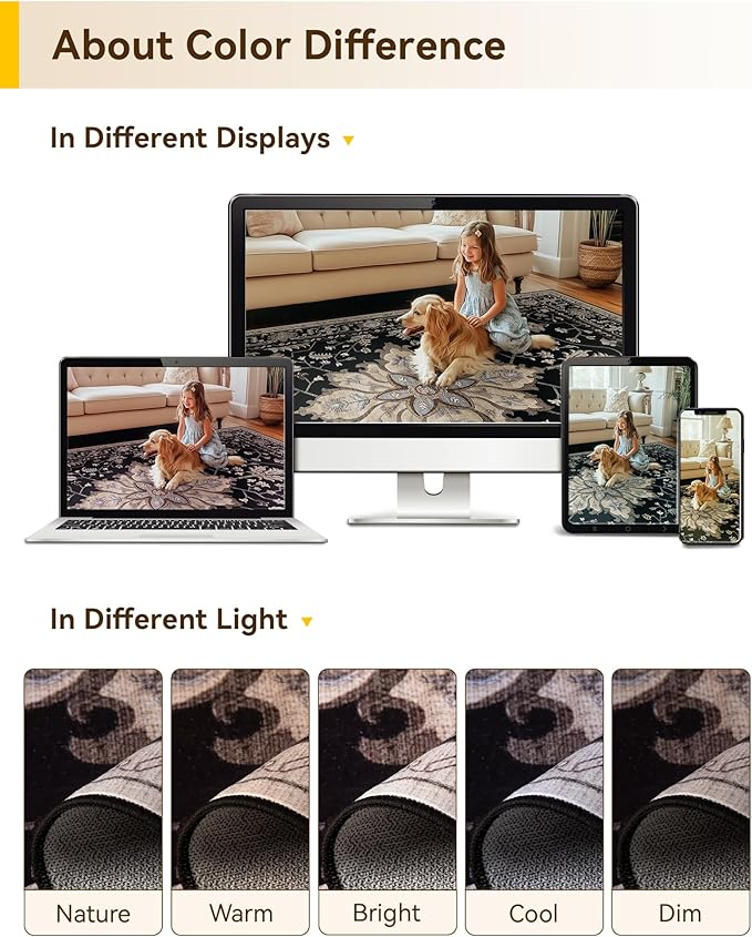 RELEANY Area Rugs 4'x5' Washable Non-Slip, Floral Vintage Distress Medallion - Image 6