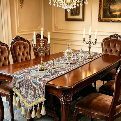 Christmas Table Runner 72" Teal Brown - Image 2
