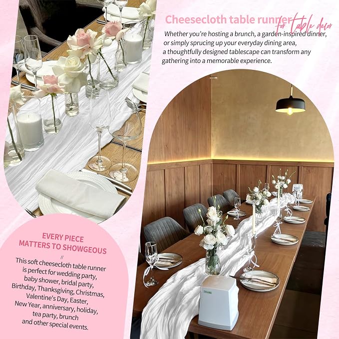 30 Pack Cheesecloth Table Runner 10FT White Table Runner Boho Gauze Cheese - Image 8
