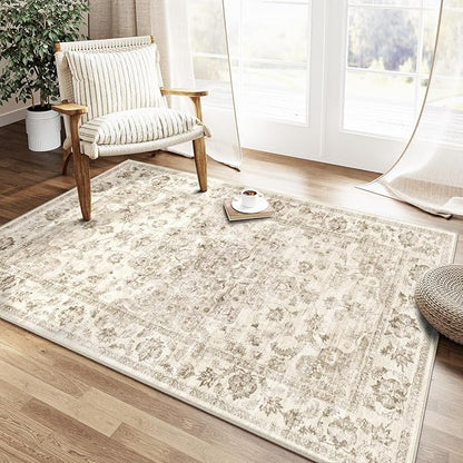 3x4 Washable Neutral Area Rug Beige Vintage Entryway Office Carpet Non-Slip - Image 3