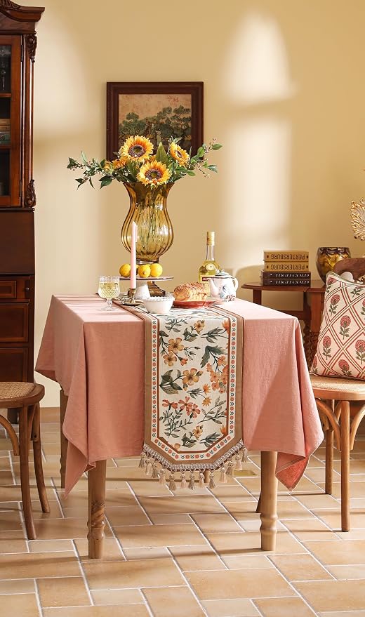 bilin gaier Designer French Linen Small Table Runner, Floral Pattern, Dining - Image 7