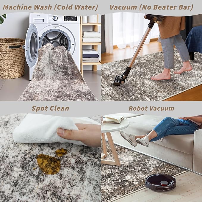 Area Rugs for Living Room: 6x9 Washable Neutral Abstract Rug for Bedroom Large - Image 6