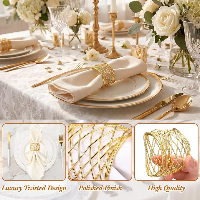 LemonRoad 24 Pcs Gold Twisted Wire Mesh Napkin Rings Metal Napkin Holders - Image 4