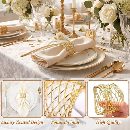 LemonRoad 24 Pcs Gold Twisted Wire Mesh Napkin Rings Metal Napkin Holders - Image 4