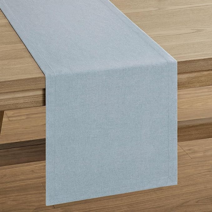 Basic Linen Style Table Runner, 14x36 Inch Chambray Blue | Mitered Corner Design - Image 7