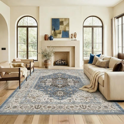 5x7 Area Rug for Living Room-Vintage Farmhouse Boho Floral Washable Stain by Unknown