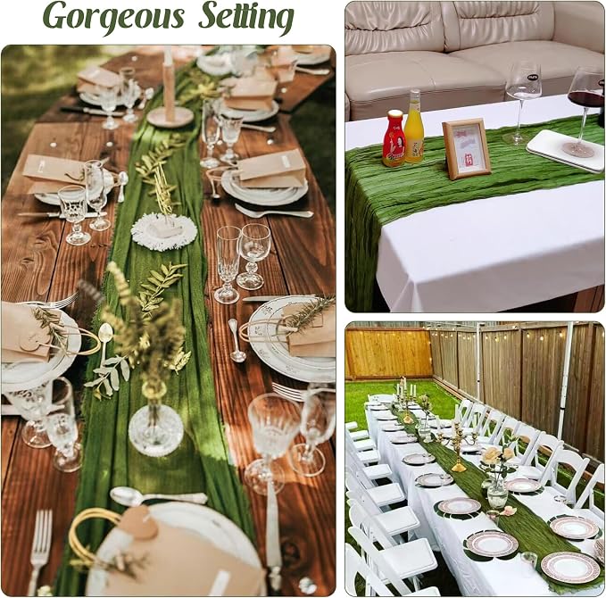 Olive Green 10FT Cheesecloth Table Runner Boho Gauze Fabric Table Runner Rustic - Image 6