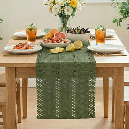 Artoid Mode Army Green Woven Farmhouse Hollow Table Runner 12x60 Inch | Holiday - Image 3