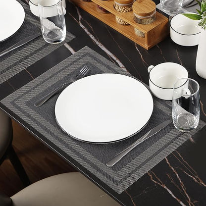 Placemats Set of 8, Vinyl Woven Black Non Slip Table Mats | Heat Resistant - Image 2