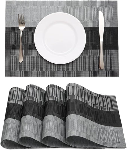 HeloHo Black Placemats Set of 4 Heat-Resistant Washable Place Mats Non-Slip by HeloHo