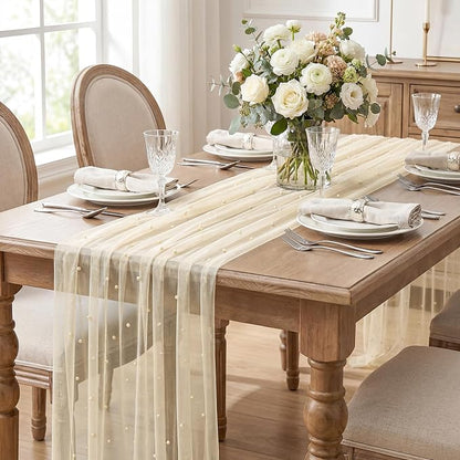 Artoid Mode Pearl Champine Gauze Table Runner 120 Inch 10FT, Seasonal Sheer - Image 4