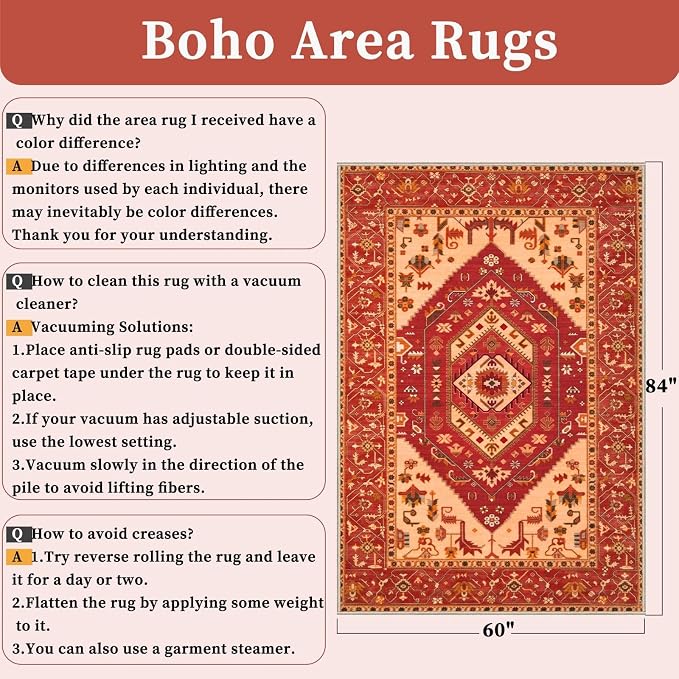 SERISSA 5x7 Boho Area Rug, Washable Non-Slip Rugs - Image 2