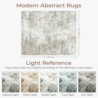 Neutral Area Rug 6x9 Washable Rugs - Image 2