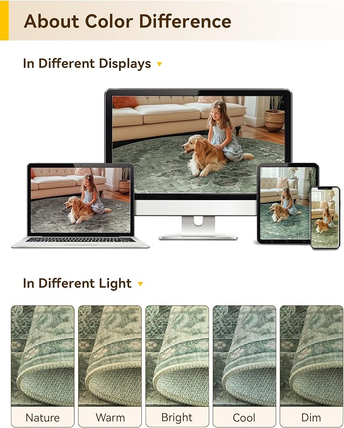 RELEANY Area Rugs Round 8ft Washable Non-Slip, Floral Vintage Distress - Image 7