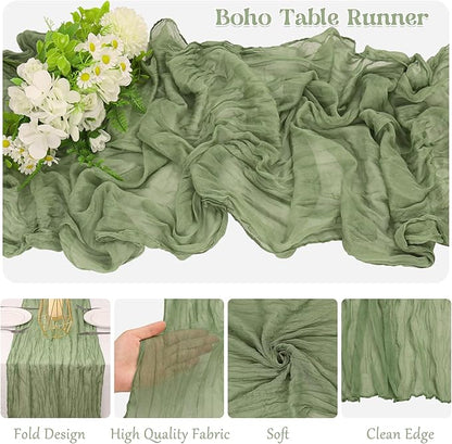10 Pack Sage Green Cheesecloth Table Runner 6FT Boho Gauze Fabric Table Runner - Image 3