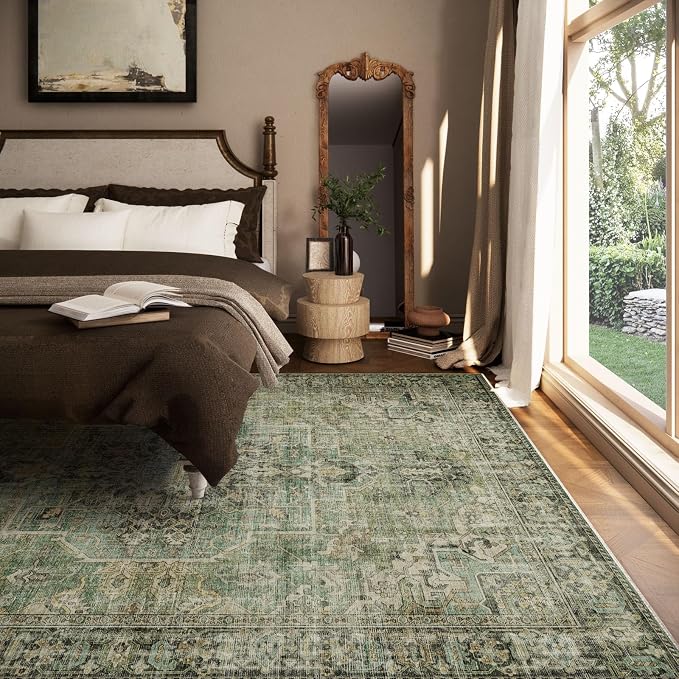 6x9 Area Rugs for Living Room: Washable Bedroom Rug Boho Vintage Rugs Stain - Image 3