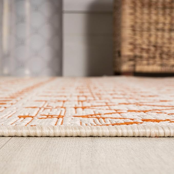 JONATHAN Y Moroccan Geometric Indoor Outdoor Area Rug 9X12 Cream/Orange - Image 7
