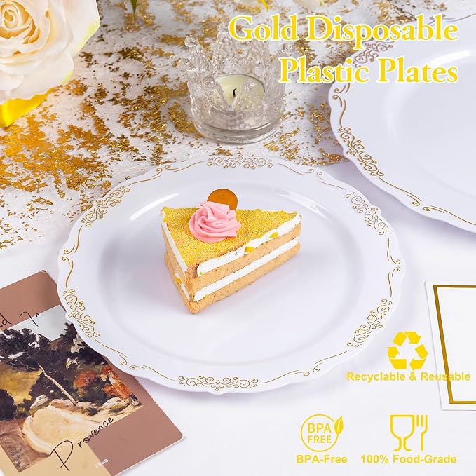 U-QE 100PCS Gold Plates Disposable - Image 6