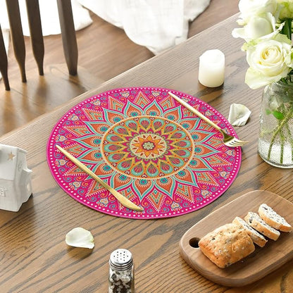 Artoid Mode Pink Yellow Mandala Round Placemats Set of 4, 14 Inch Seasonal - Image 3
