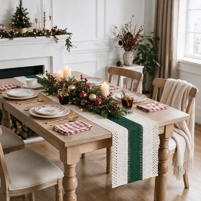 Artoid Mode Dark Green Farmhouse Rustic Table Runner 12x108 Inch | Seasonal - Image 6