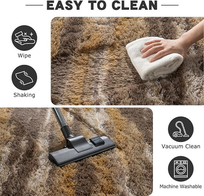 9x12 Fluffy Shag Area Rugs, Ultra Soft Non-Slip Abstract Brown Plush Carpet - Image 7