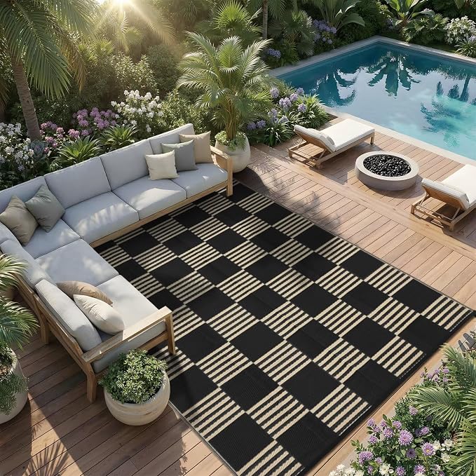Garvee Waterproof Outdoor Rug 8x10, Checkered Foldable Plastic Straw Patio - Image 7