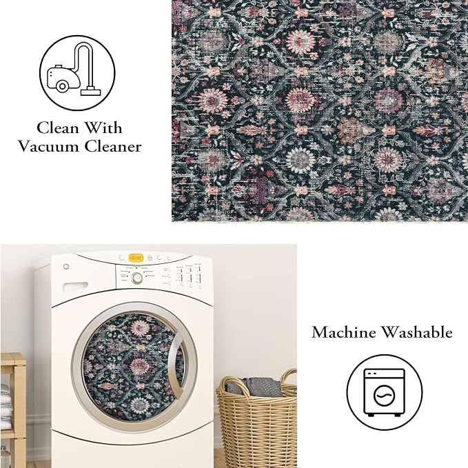 Lahome Moroccan Trellis Washable Round Rugs, Non-Slip Soft Round Rug 4ft - Image 3