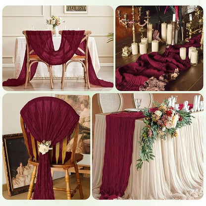 6 Pack Burgundy Cheesecloth Table Runner 17x108 Inch Semi Sheer Boho Gauze - Image 7