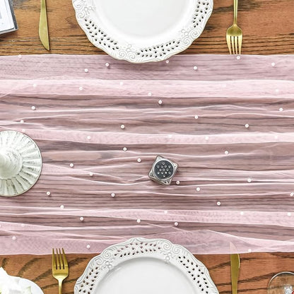 Artoid Mode 3PCS Pearl Pink Gauze Table Runner 120 Inch 10FT, Seasonal Sheer - Image 6