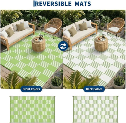 Garvee Waterproof Outdoor Rug 10x14, Checkered Foldable Plastic Straw Patio - Image 3