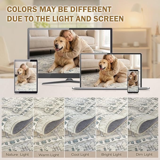 cotiled 5x8 Area Rug Machine Washable Vintage Carpet - Image 8