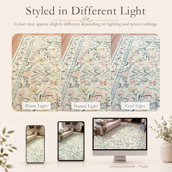 Wonnitar Large Living Room Rug, Floral 10 x 14 Machine Washable Area Rugs - Image 9