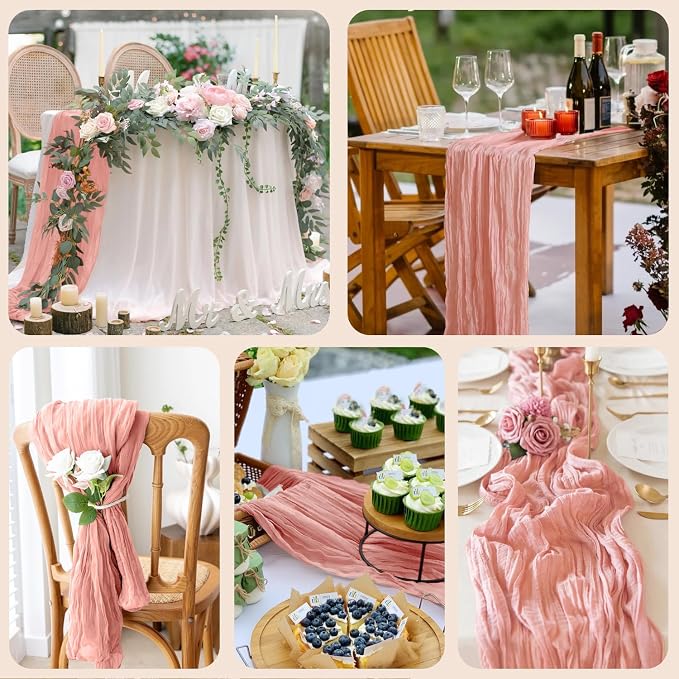 Cheesecloth Table Runner Dark Rose 10FT Boho Gauze Runner - Image 7