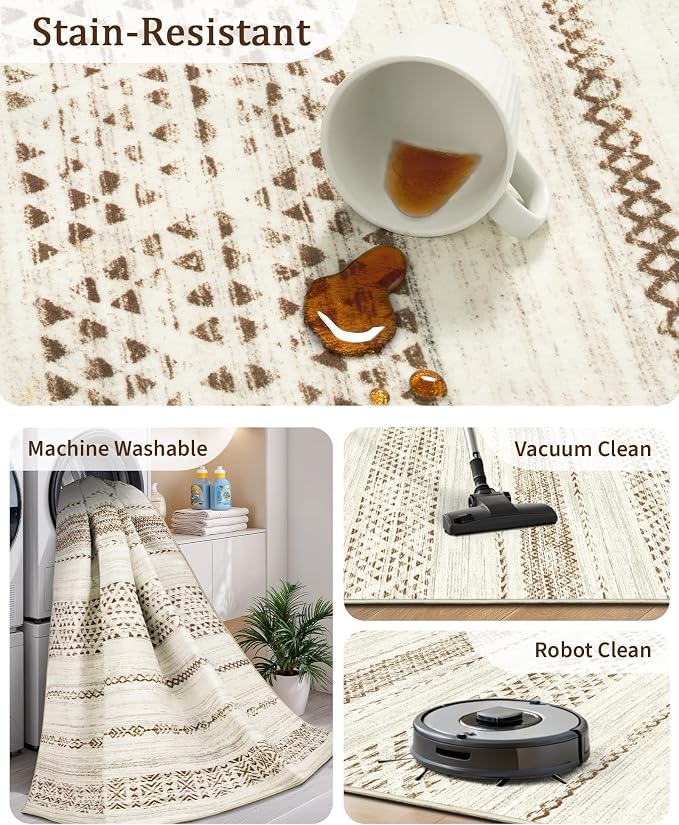 Miukiki 5x7 Area Rug for Living Room Moroccan Washable Rugs Non Slip Indoor - Image 4