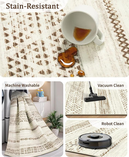 Miukiki 5x7 Area Rug for Living Room Moroccan Washable Rugs Non Slip Indoor - Image 4