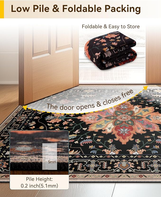 RELEANY Area Rugs 4'x6' Washable Non-Slip, Floral Vintage Distress Medallion - Image 6