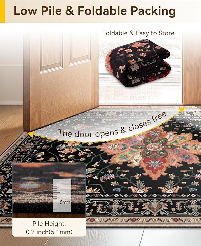 RELEANY Area Rugs Small 2'x3' Washable Non-Slip, Floral Vintage Distress - Image 7