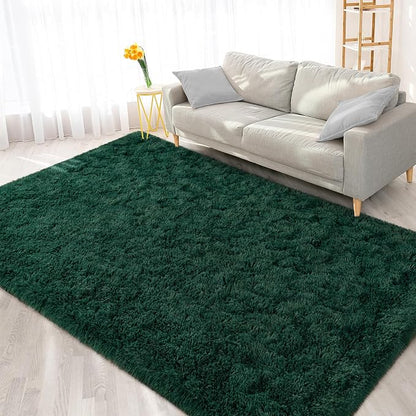 FlyDOIT Large Area Rugs for Living Room, 5x8 Feet Deep-Green Shaggy Rug Fluffy - Image 8