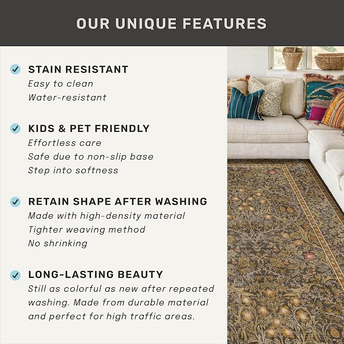 Vintage Brown 4x6 Area Rugs for Large Entryway, Bedroom Beside Rug, Non-Slip - Image 7