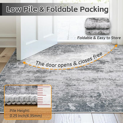 Area Rug 8x10 Living Room Rug Washable: No-Slip Abstract Soft Thin Large Gray - Image 7