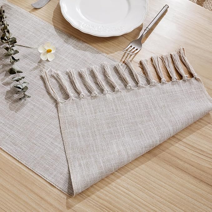 Cotton Linen Table Runner, 13x60 Inch Light Coffee - Image 4